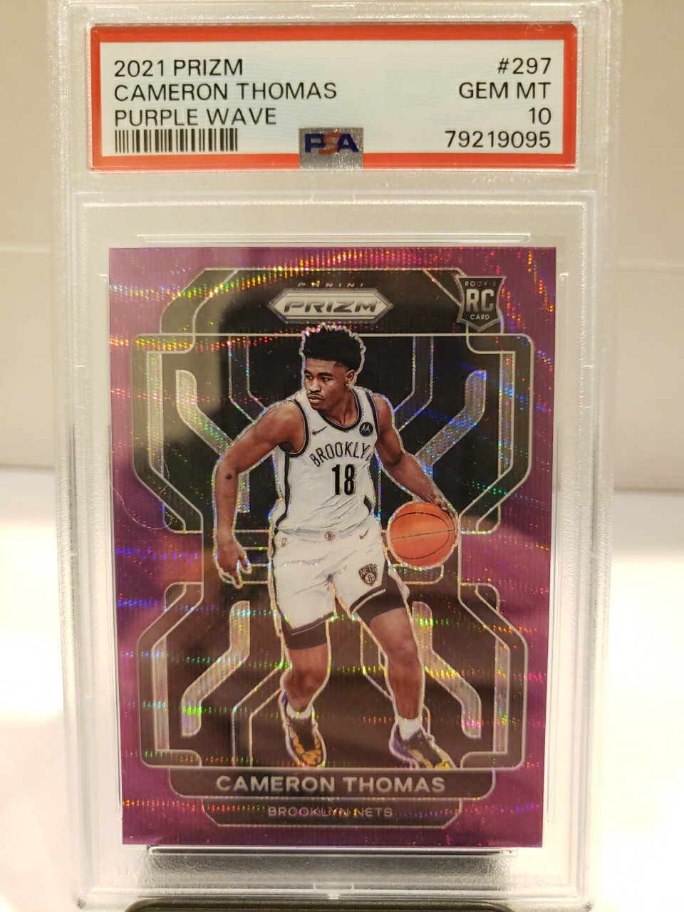 2021 Prizm Cameron Thomas Purple Wave Prizm Rookie PSA 10!! Brooklyn Nets #297