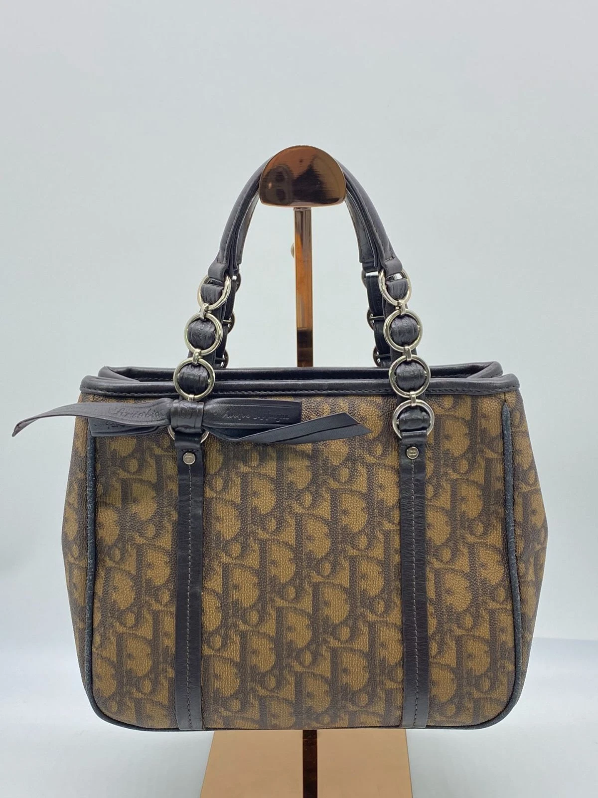 Sac fourre tout Christian Dior chaîne marron L30cmh25cmd12cm article #7857