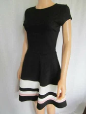 Love...ady Womens Dress Small Black Swing Skirt Short Sleeves Rayon & Nylon