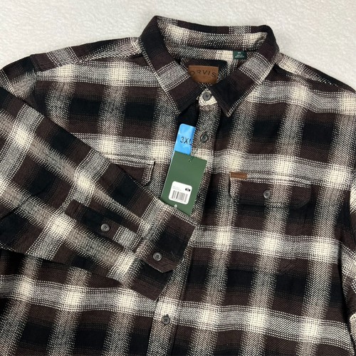 Camicia Orvis Uomo 3XL Flanella Pesante Doppia Spazzola Corteccia Scura Plaid Classica - Foto 2 di 17