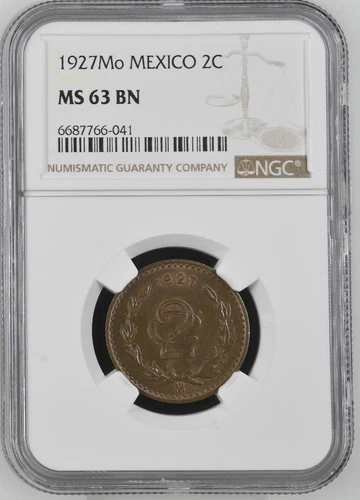 Mexico 2 Centavos 1927 Mo NGC MS 63 BN