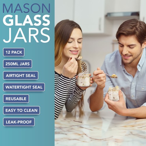 HEFTMAN Glas Einmachgläser mit Deckel Luftdicht Hausgemachte Marmelade Hafer 12er Set 250ml - Bild 6 von 7