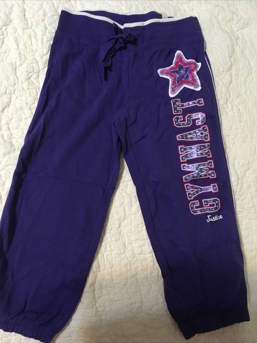 justice girls new nwt purple gymnast size 10 rhinestone sweat active pants - Picture 2 of 4