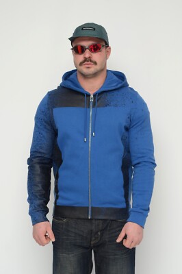 Balenciaga Paris Men's Blue Spray Paint Full Zip Hoodie Size M
