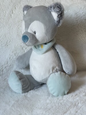 Plush Puppy Dog  Grey Ear/tail  With Bib. Baby Wolf Nattou