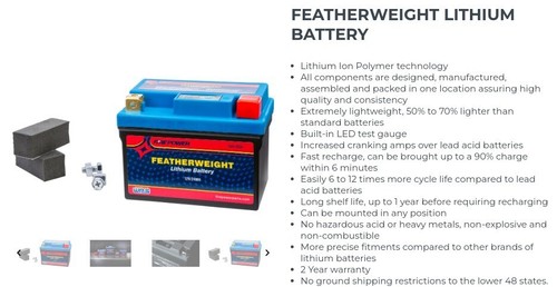 Honda  1968-1976 CL350 Scrambler  FirePower Featherweight Lithium Battery - Picture 3 of 6