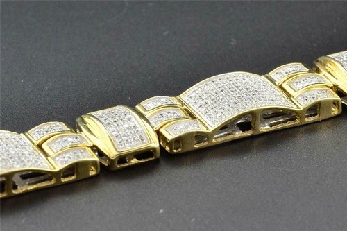 10K Yellow Gold Plated Mens Lab Created Diamond Link Bracelet Round Set 8.5 Ct - Picture 5 of 6