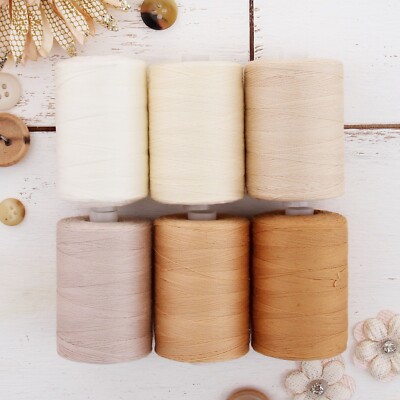 Threadart 100% Cotton Thread Set | 6 Tan Tones | 1000M (1100 Yard) Spool