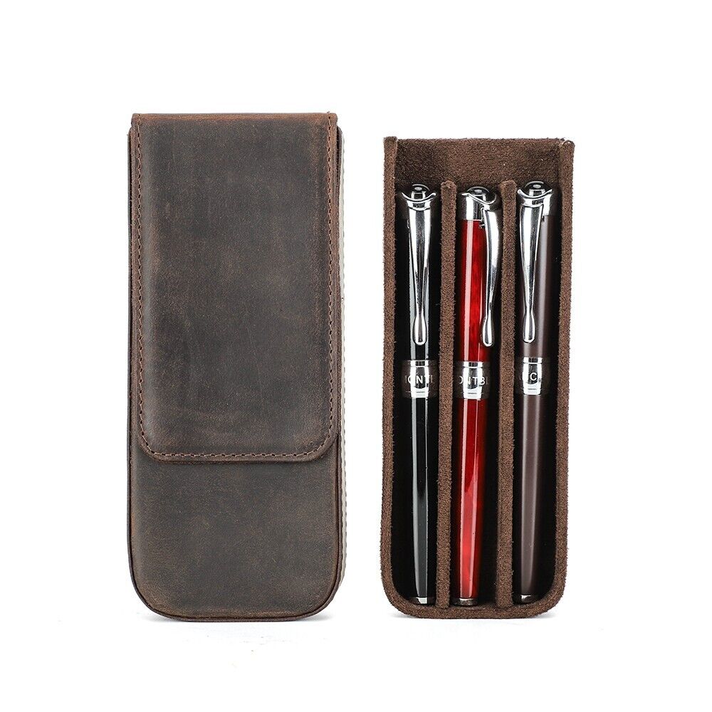 3 Slot Pen Case for Fountain Pens, Leather Triple Pen Case, Three Pen Flap  Case, Pen Pouch Personalised Lawyer Gift for Women, Pencil Case 