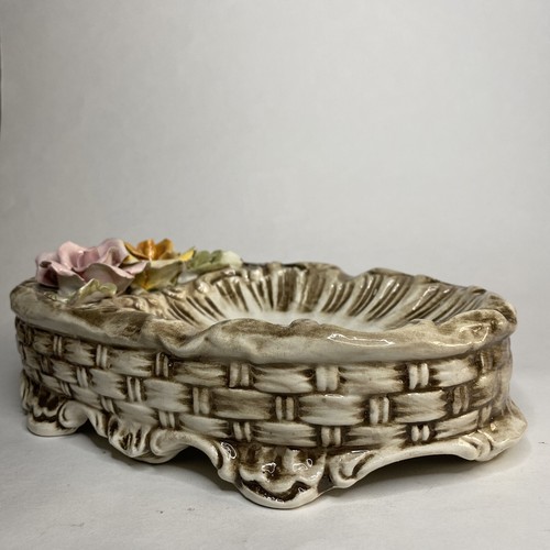 Vintage Rose Capodimonte Porcelain Pink Orange Roses Ashtray or Soap Dish - Picture 3 of 12