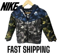 Nike Boys Size 6 Camouflage Windrunner Quilted Puffer Jacket Hooded Fleece Lined