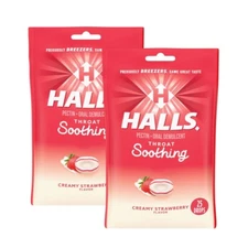 (Lot of 2) Halls Throat Soothing Creamy Strawberry Drops, 25 CT