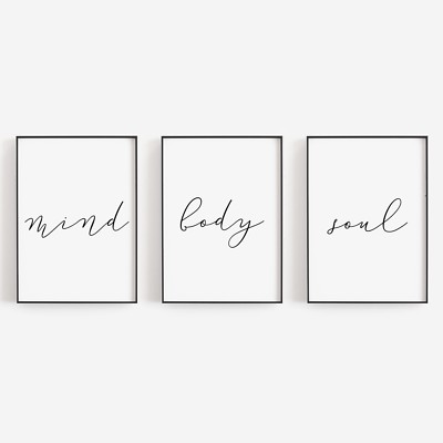 Set Of 3 Mind Body Soul Minimal Black White Bedroom Home Poster Print Wall Art Ebay set of 3 mind body soul minimal black white bedroom home poster print wall art ebay