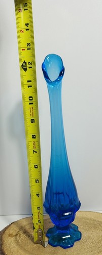 Vintage Fenton Glas kolonialblau Valencia geschwungen Stretch Sockel Vase 12" MCM - Bild 8 von 10