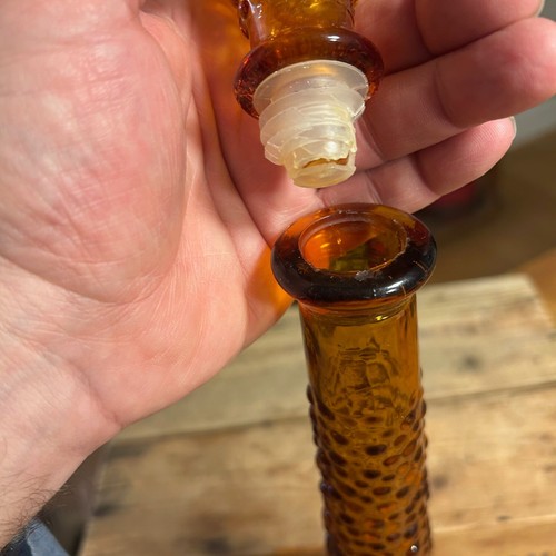 Vintage Amber Glass Italian Empoli Bubble Pattern Genie Bottle – Great! - Picture 4 of 6