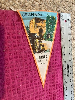Vintage PENNANT Souvenir BANNER Flag - ALHAMBRA GRENADA Spain - FAST SHIPPER