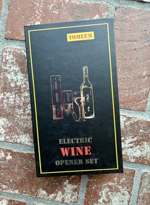TOMEEM Electric Wine Opener Set - Aerator Vacuum Stoppers & Foil Cutter NEW 