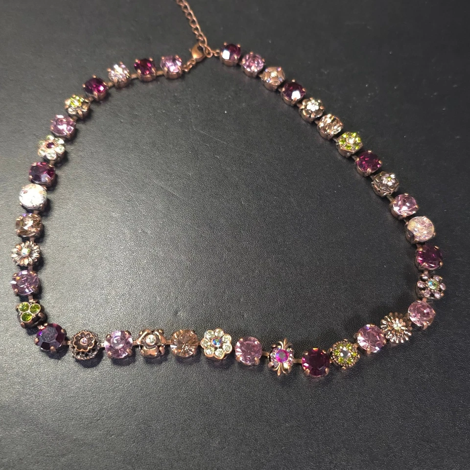 Unsigned Crystal Prong Set Rose Gold Tone Necklace Multicolor - Image 2 of 4