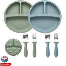 2 Pack Silicone Suction Plates for Baby, Spoons and Forks Set  Baby Feeding ...