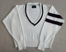 Vintage Dehen Deep V Neck Sweater School Athletic Cheer White Maroon Large EUC