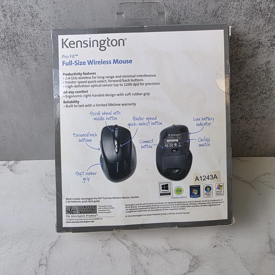 Kensington Pro Fit Full Size Wireless Mouse Right Handed Black - Image 2 of 2