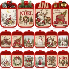 12 Pcs Christmas Pot Holders with Pocket Xmas Retro As the Picture Shows 