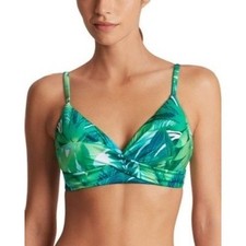 NWT Lauren Ralph Lauren Bikini Top Womens Green Tropical Palm Twist Front 10 95