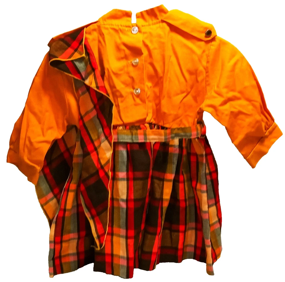 Vtg 60s Toddletime Sz 3/4 Fall Plaid Sash Belt Dress, Metal Zipper Girls Size 2 - Image 4 of 4