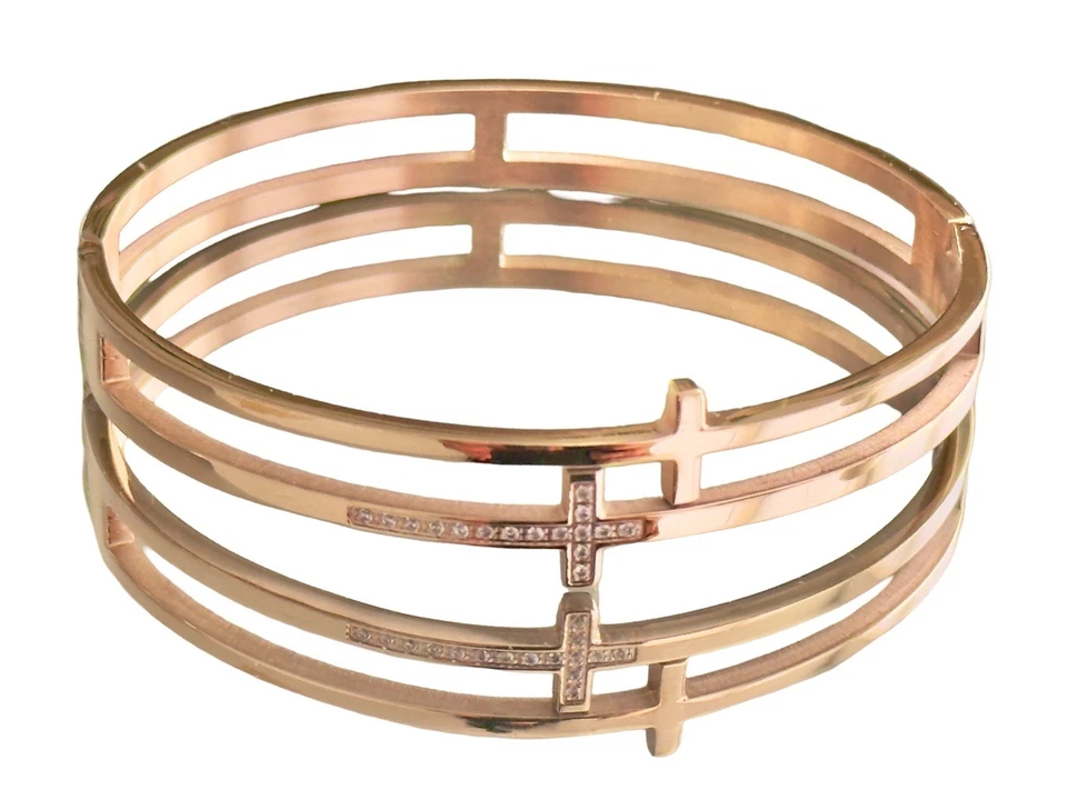 Brazalete Brazalete de Cristal Cruz Francesa Chapado en Oro Rosa Art Deco Nuevo Hombres Mujeres Foto 4 de 4