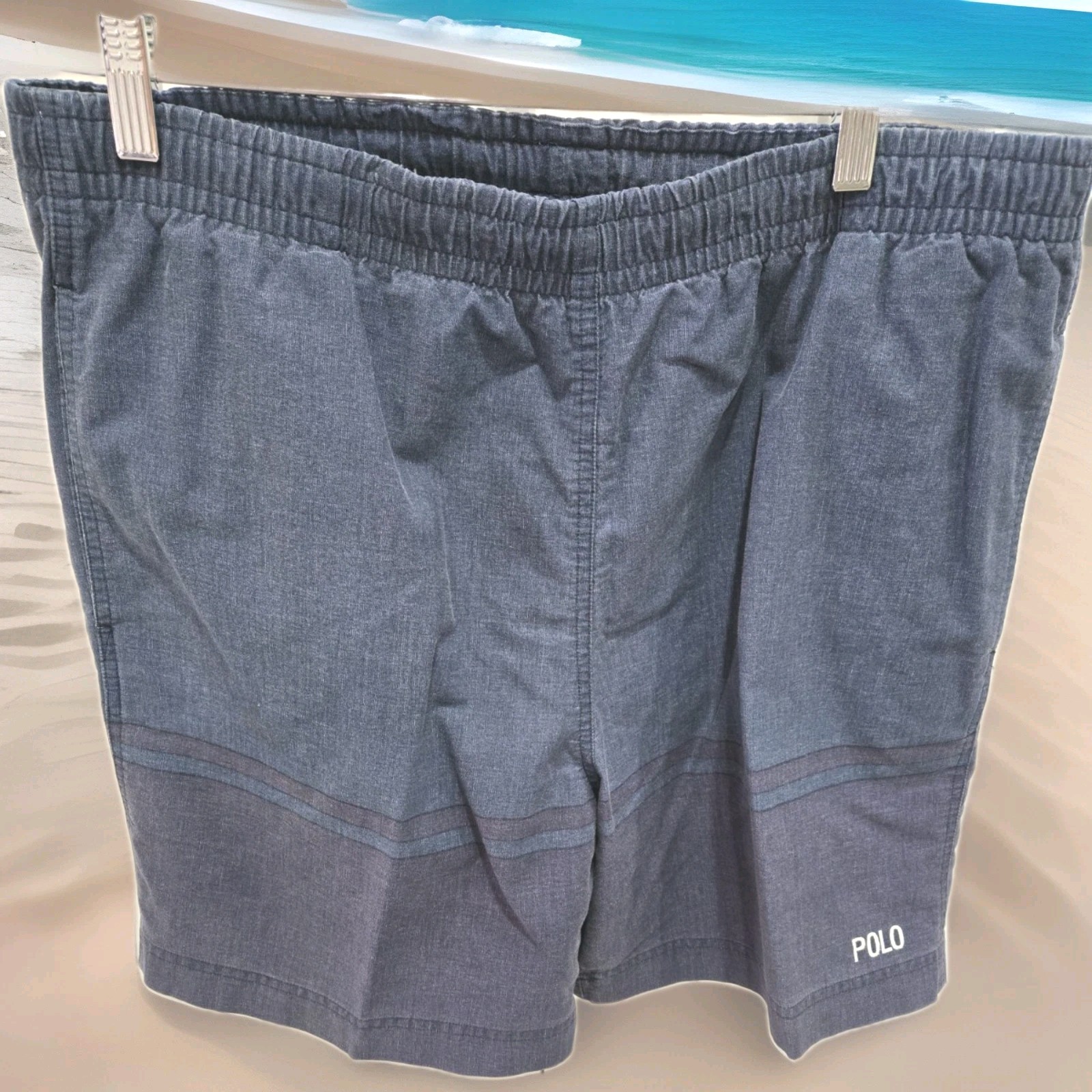 Ralph Lauren POLO Sport L Vintage Blue Denim Shorts with Stripe Across Bottom