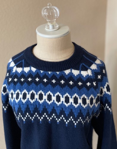 2022 GAP Recycled Fair Isle Crewneck Midweight Sweater S Navy Tapestry #514182 - Picture 3 of 7