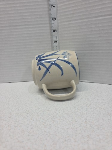 Japanese Tea Coffee Mug Hand Painted Stoneware Blue Floral 3.5” Tall - Picture 8 of 8
