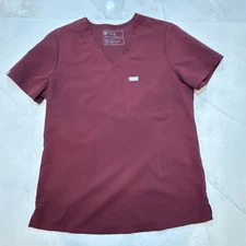 FIGS Women’s Technical Collection Scrub Top Burgundy V-Neck Pocket Size S