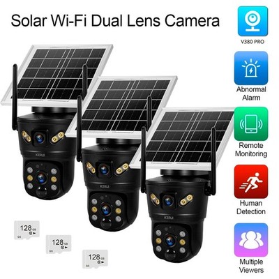 3PCS Solar Camera 4MP Wireless Security Camera Outdoor Solar Battery Camera 128G