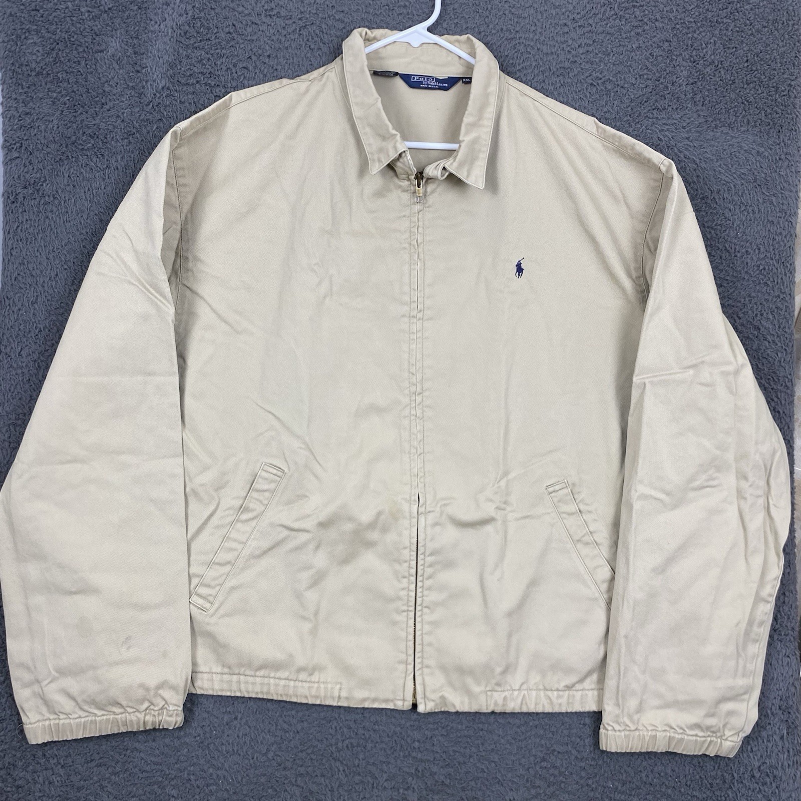 Giacca Vintage Polo Ralph Lauren Harrington XXL Tan Full Zip Pony Made in USA