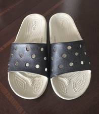 Crocs Slides Black  White Sandals Beachware Shower Shoes Men 7/Women 9