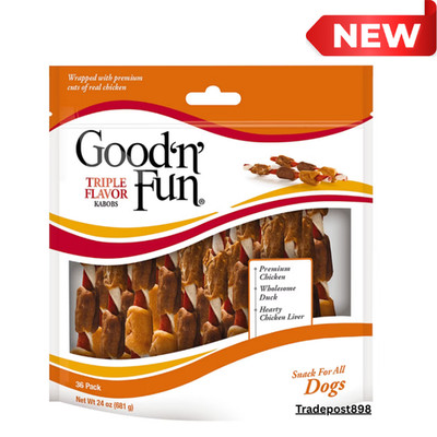 Good 'n' Fun Triple Flavor Kabobs Rawhide Dog Treats Chews, 24 oz./36 ct. NEW!