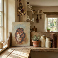 Victorian Oil Painting | Study of a Collie Dog | Antique Portrait Painting