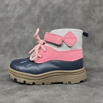 Carters Toddler Girls Winter Snow Rain Navy Pink Hook & Loop Duck Boot Size 8 M
