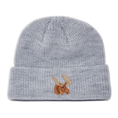 Moose embroidered dock docker beanie hat - heather grey