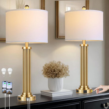28" Tall Modern Table Lamps Set of 2 with USB C A Ports and AC Outlet, 3 Way Tou
