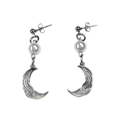 Comfortable Steel Earrings Moon Shape Pearls Detail Punk Designs
