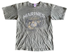 US MARINES Big Logo Bayside T-Shirt Mens Size MEDIUM OD Green Made in USA