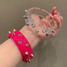 Punk Spiked Bracelet Cute Gothic Bangle Pink Clear Plastic Edgy Jewelry Gift