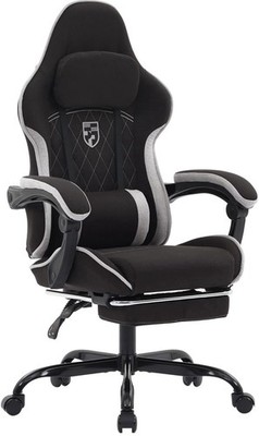 Gaming Chair Ergonomic w/ Footrest Lumbar Support Black Grey