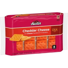 Austin Cheddar Cheese Flavored Sandwich Crackers, Lunch Snacks, 11Oz Tray (8 Pac