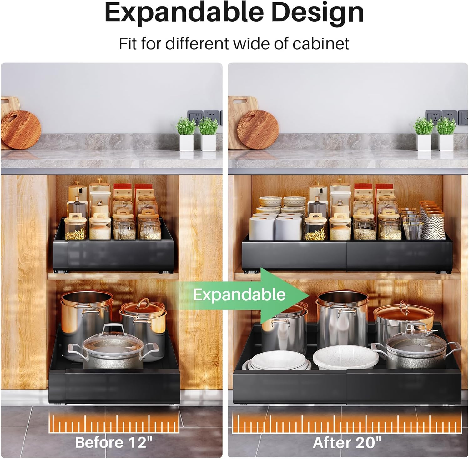 Pull Out Cabinet Organizer, Expandable(12"-20") Heavy Duty S