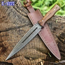 handmade Damascus steel hunting dagger fixed blade boot knife Double Edge Blade