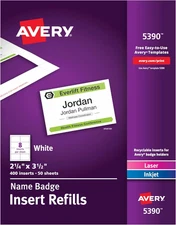 Avery Customizable Name Badge Inserts, 2.25” X 3.5”, White, 400 Printable Name T