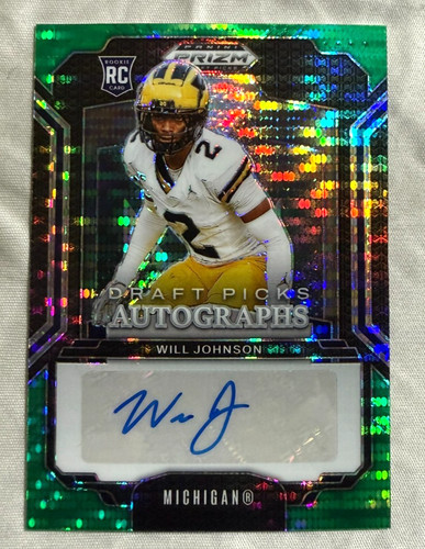 WILL JOHNSON 2025 Panini Prizm Draft Picks AUTO GREEN PULSAR (RC) #/25 Michigan